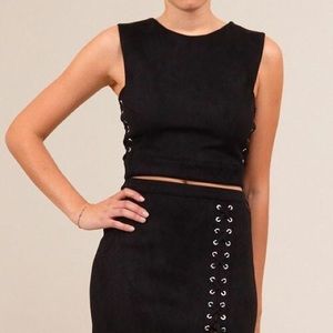 4S13NNA Nordstrom Faux Suede Lace Side Crop Top size back zipper